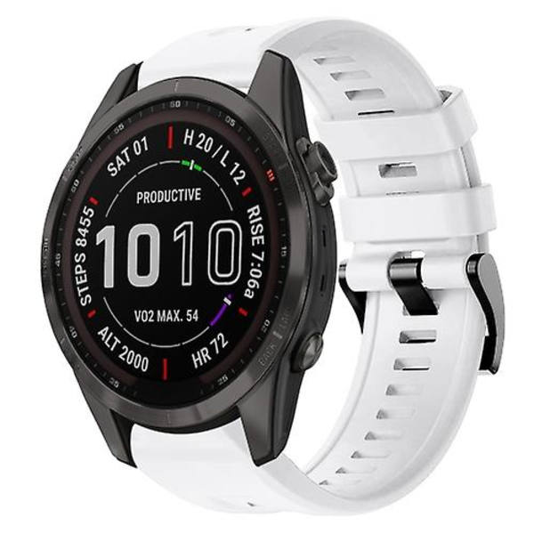 Til Garmin Fenix ​​7s Sapphire Solar Metal Spænde Ensfarvet Silikone Urbånd White