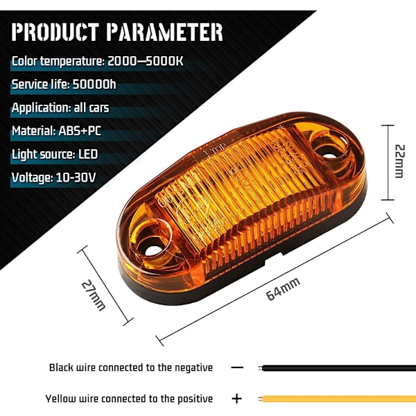 6 kpl LED-perävaunun merkkivalot - 12-30V sivumerkkivalot asuntoautoille, matkailuautoille ja kuorma-autoille