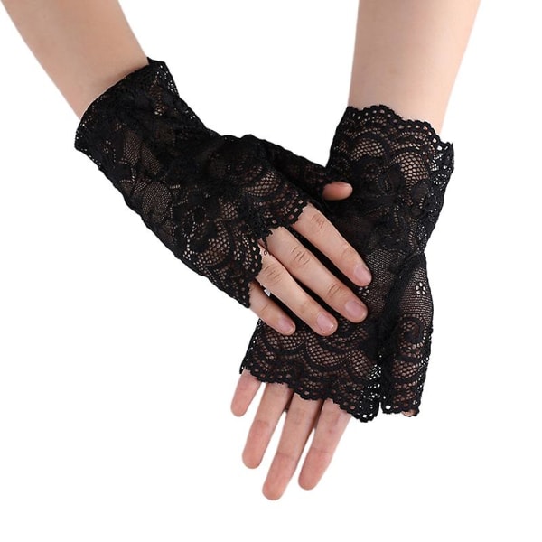Naisten Hollow Gloves Hääjuhla Morsian Rukkaset Läpinäkyvät Mesh Sormettomat hanskat Black
