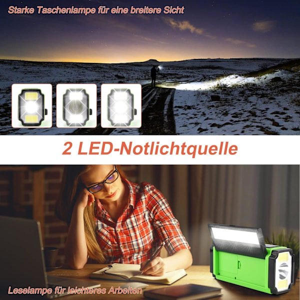 Bärbar Handvev Solradio Utomhus LED Ficklampa AM/FM Radio 5000Mah Batteri /Röd