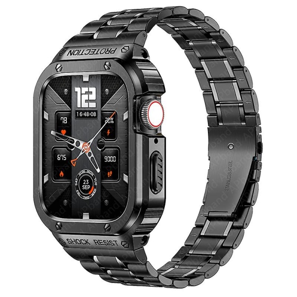 Ruostumattomasta teräksestä valmistettu case+ hihna Apple Watch rannekkeelle 44 mm 45 mm 49 mm 45 mm puskurin cover tarvikkeet Iwatch Ultra Series 8 6 Se 7 hihna black 44mm