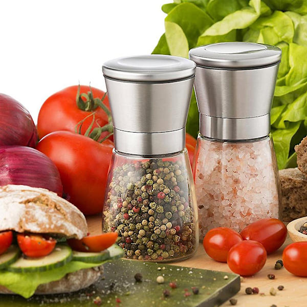 2-delt sæt Premium salt- og peberkværn i rustfrit stål 2pcs Short 3pcs