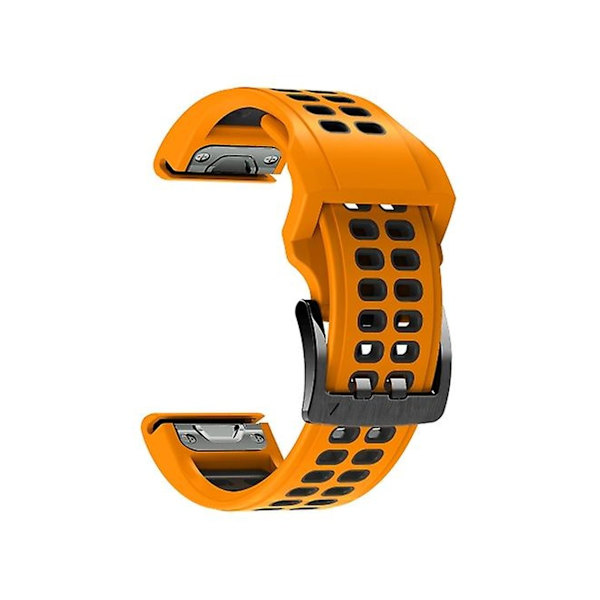 Rem för Garmin Fenix 7 26Mm Dubbla Rader Hål Tvåfärgad Silikonklockarmband Orange Svart
