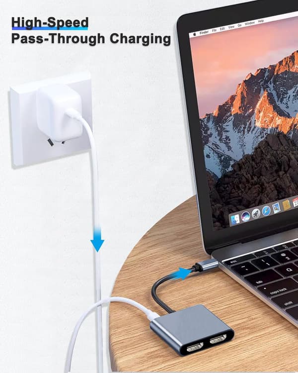 4-i-1 USB C HDTV Adapter 4k HD 2 Skjerm Splitter USB C Hub