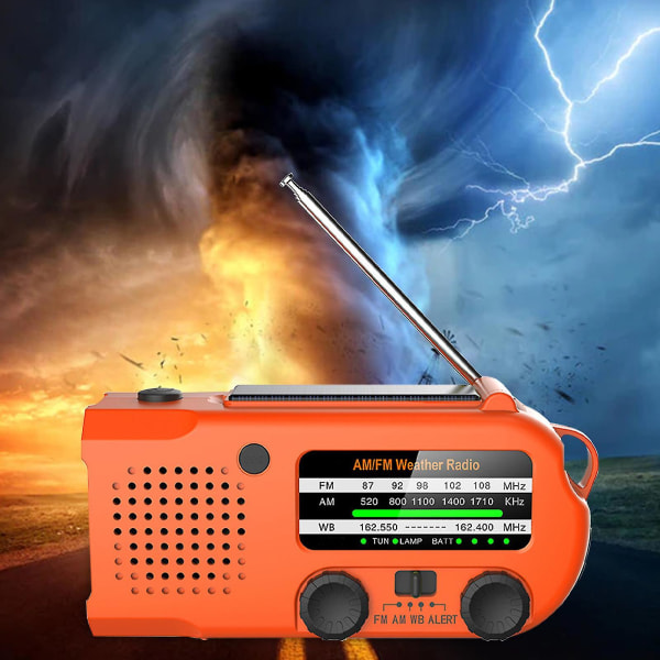 Nødhåndsvingsradio med led lommelygte til nødsituationer, Am/fm Noaa bærbar vejrradio med 5000 mah Power Bank Telefonoplader, Solenergi Fo