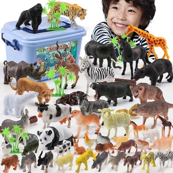 1 set av 58 st Plast Djur Leksaker Simulering Skog Zoo Modell Leksaker Barn Leksaker