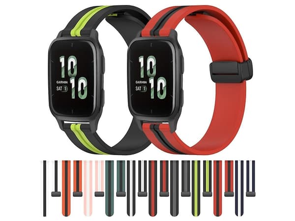Rem til Garmin Forerunner Sq2 20Mm Foldbar Magnetisk Spænde Silikone Urrem Sort-Hvid