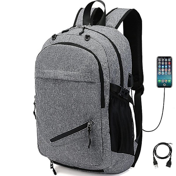 Usb-laddningsbasketväska Ryggsäck Hög kapacitet Herrryggsäck Mode/fritid/affärer grey
