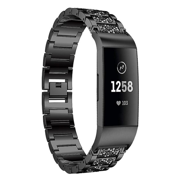 Diamantbesat massivt urbånd i rustfrit stål til Fitbit Charge 3 Black