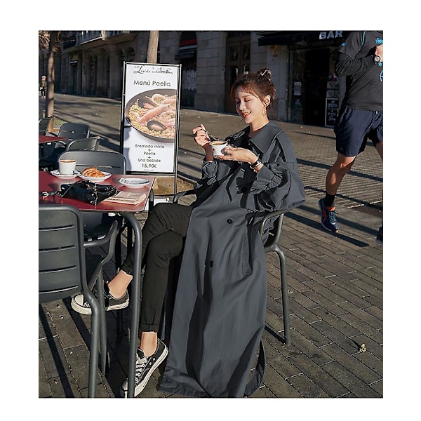 Trenchcoat för kvinnor Lös oversize lång jacka Dubbelknäppt bälte Dammantel Grå vindjacka Gray S