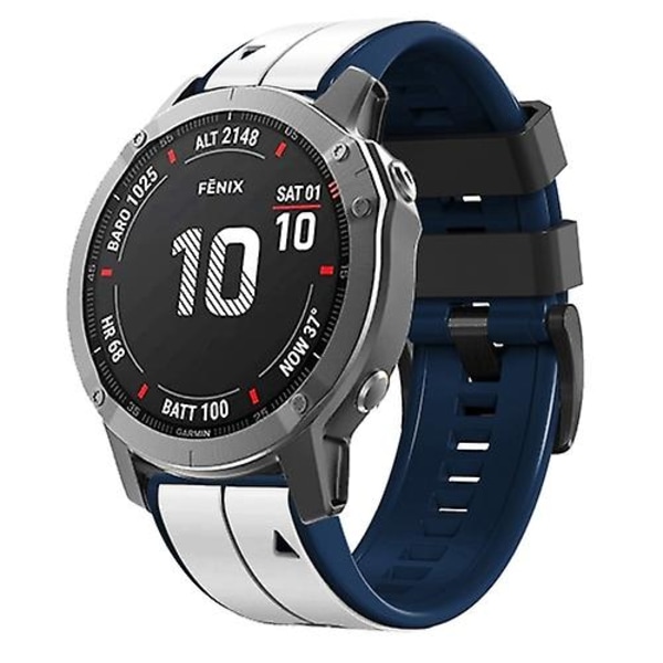 For Garmin Tactix 7 22mm Silikon Sports To-farget Klokkebånd White-Dark Blue