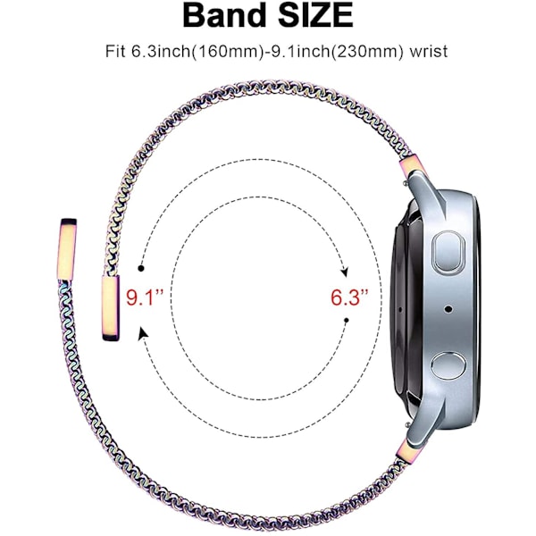 Milanese stropp for Samsung Galaxy Watch 4 Active 2 Huawei Watch Gt2 magnetisk spenne metall pustende armbånd for Amazfit Gtr Colourful Strap width 22mm