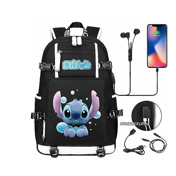 Lilo og Stitch Skolesekker Kapasitet Ryggsekker Gutter Jenter Usb Lading Reise Stor Bærbar PC Studenter Skolesekk Bagpack photo color19