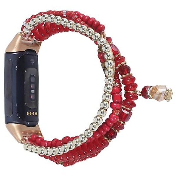 För Fitbit Charge 5 Eye Bead Chain Watch Band Red