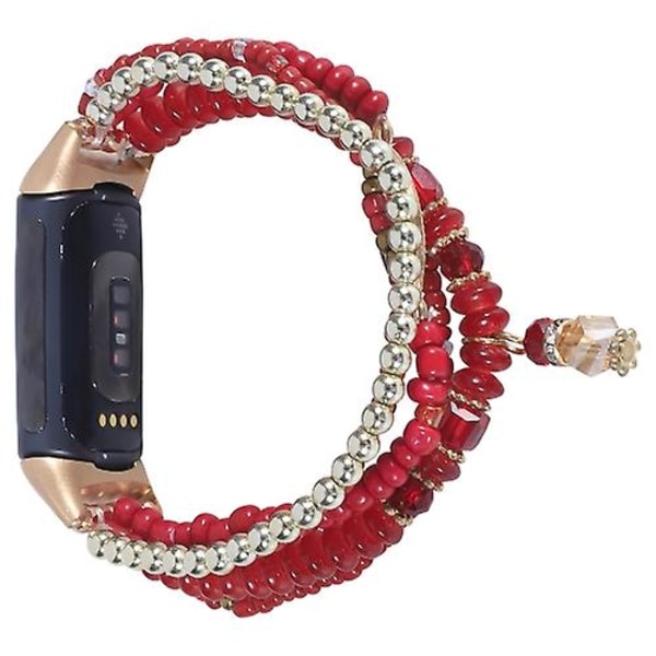 For Fitbit Charge 5 Eye Bead Chain Watch Band Red