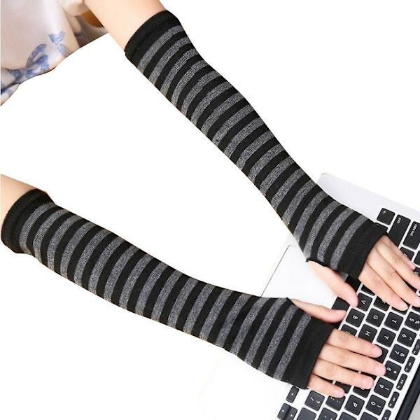 Kvinder armvarmere handsker vinter fingerløse lange handsker Solid varm julegave Black Gray
