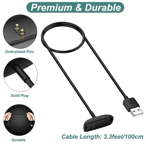 Oplader til Fitbit Inspire 2 / Fitbit Ace 3, Kompatibelt USB-opladningskabel [2-pak, 3,3ft/1m]