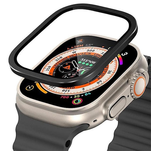 Metallinen puskuri + karkaistu lasi Apple Watch Ultra 49mm Band Näytönsuoja Anti-Scratch HD Full Film Iwatch Ultra 49 mm hihna glass with bumper B