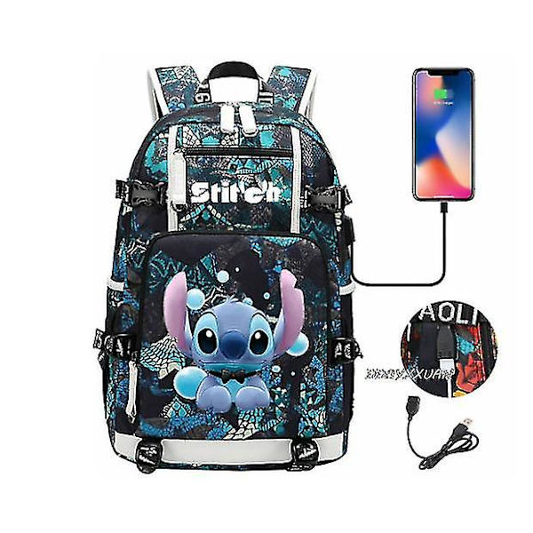 Lilo og Stitch Skolesekker Kapasitet Ryggsekker Gutter Jenter Usb Lading Reise Stor Bærbar PC Studenter Skolesekk Bagpack photo color4