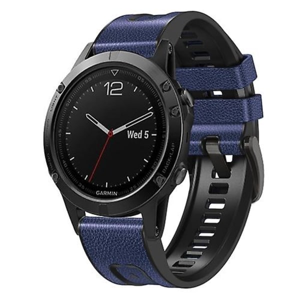 För Garmin Fenix ​​7x Silikon + Läder Quick Release Watch Band Dark Blue