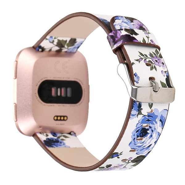 For Fitbit Versa 1/2 klokkebånd med blomstermønster White Blue