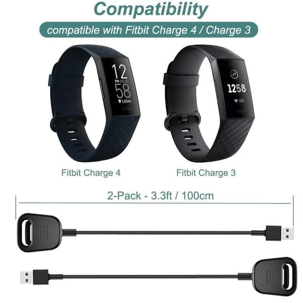 Oplader til Fitbit Charge 4, USB-opladerkabel, dokadapter kompatibel med Fitbit Charge 4 Fitness Tracker