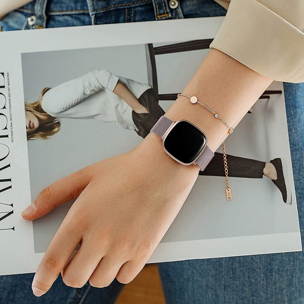 Magnetiska band kompatibla med Fitbit Versa 3 och Sense Smartwatch- Multi Color Rose Gold Large