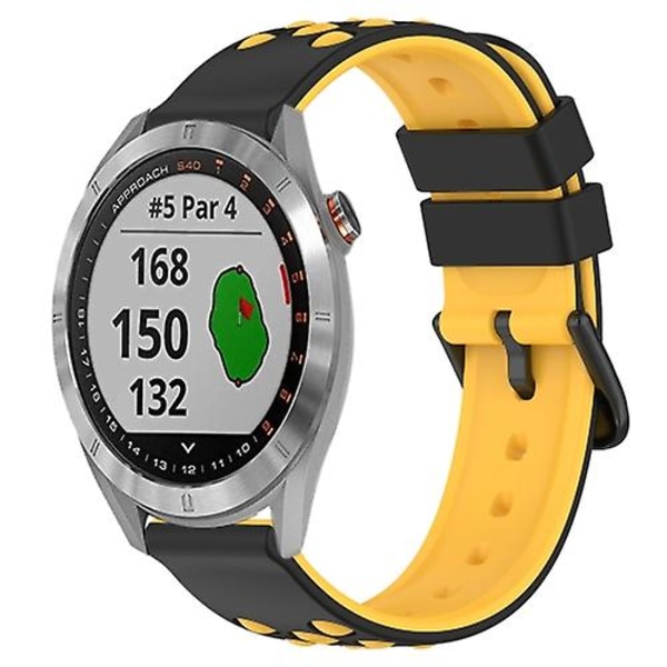 Til Garmin Approach S40 20 mm tofarvet porøst silikone urbånd Black-Yellow