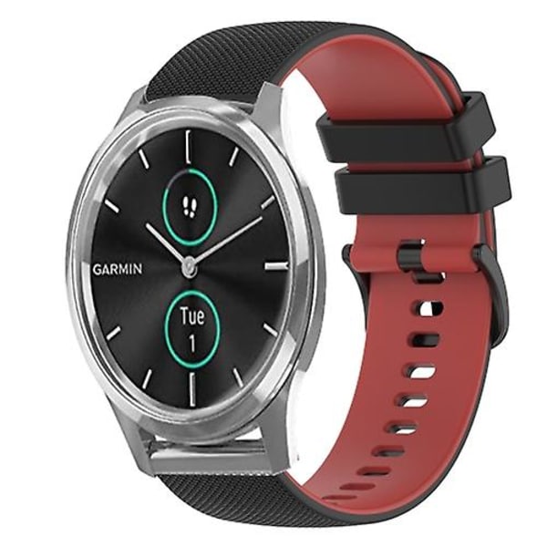 Til Garmin Vivomove Luxe 20 mm ternet tofarvet silikoneurrem Black-Red