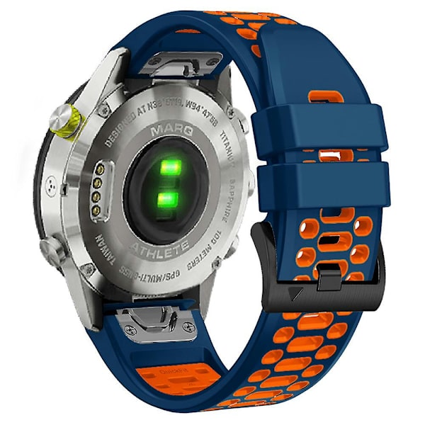 Til Garmin Fenix 7/ 7 Pro Silikonurrem 22mm Tofarvet med 3 Rækker Huller Sapphire Orange