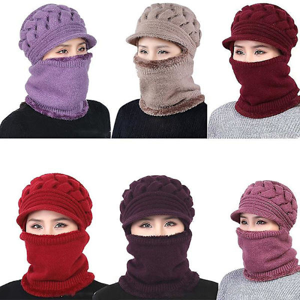 Dame Beanie Hat Vinter Hatte Halstørklæde Maske Midaldrende Gamle Varm Øreværn Cap Mom Gift Red