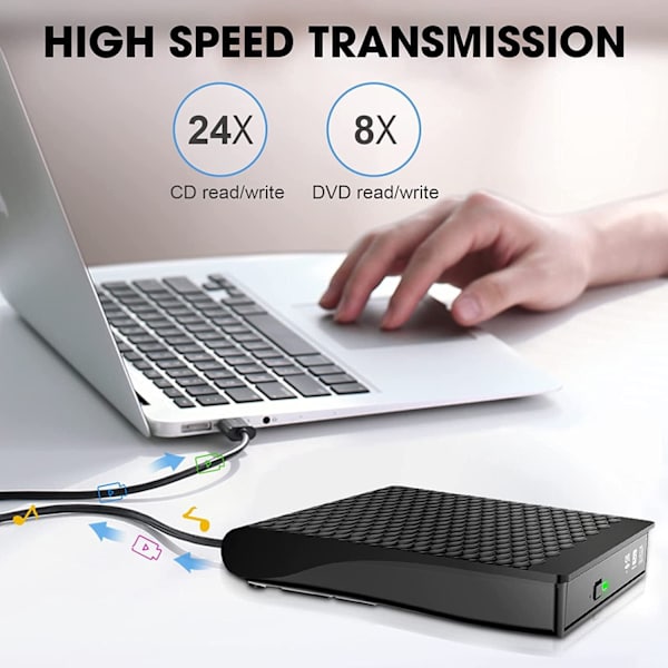 Extern DVD-enhet, USB 3.0 bärbar CD/DVD +/-RW-enhet/DVD-spelare för bärbar dator med Windows 10/11