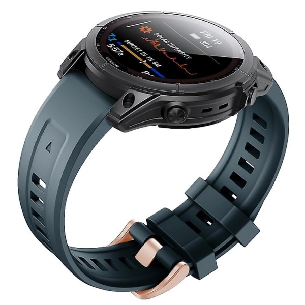 För Garmin Fenix ​​7s Silikon Rose Gold Spänne Watch Band Navy Blue