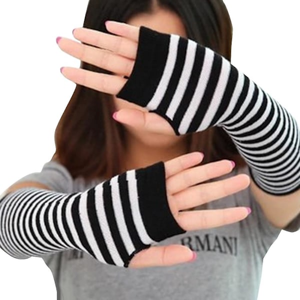 Kvinder armvarmere handsker vinter fingerløse lange handsker Solid varm julegave Black Gray