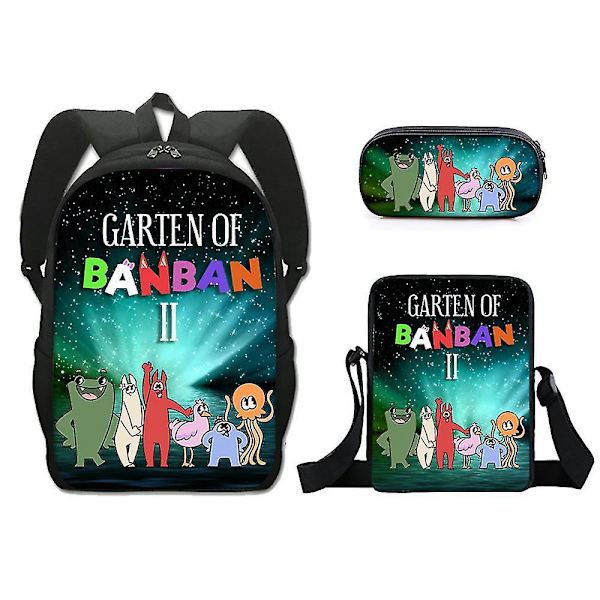 Garten Of Banban 3D-tulostettu lasten reppu tytöille ja pojille, oppilaiden koululaukku, matkareppu, kynäkotelo, olkalaukku, 3 kpl/setti