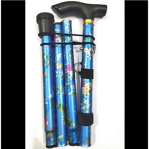 Sammenfoldelig spadserestok Justerbar aluminiumsblomstret vandrestok til vandring Camping Holdbar mobilitetshjælp Blue