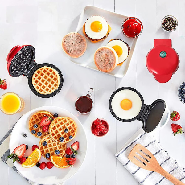 Mini våffelbryggare, liten våffelbryggare, nonstick våffelbryggare för hash browns, keto våfflor lätt att rengöra för individuella pannkakor, kakor, ägg Red