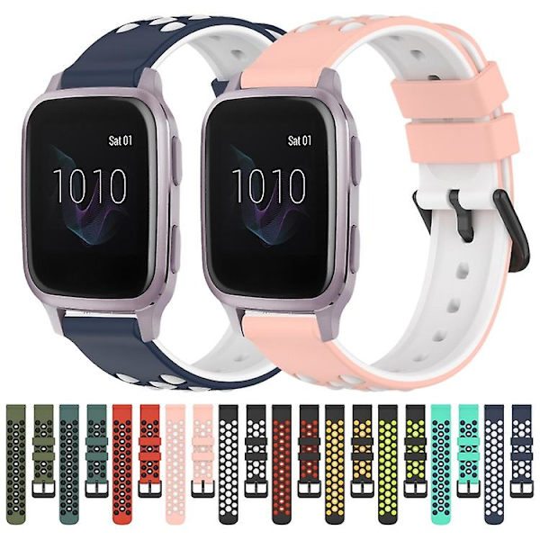 Til Garmin Venu Sq 20 mm tofarvet porøst silikone urbånd Pink-White