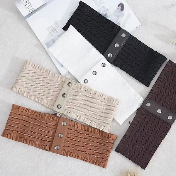 Dam midjeband stretch PU läder wrap spets upp hög midja stil bälte White