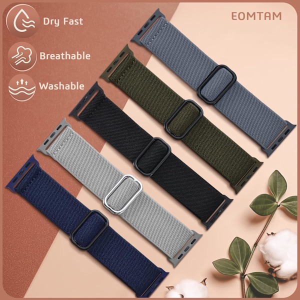 5-pak strækbart nylon kompatibelt til Apple Watch rem 38 mm A 38mm/40mm/41mm