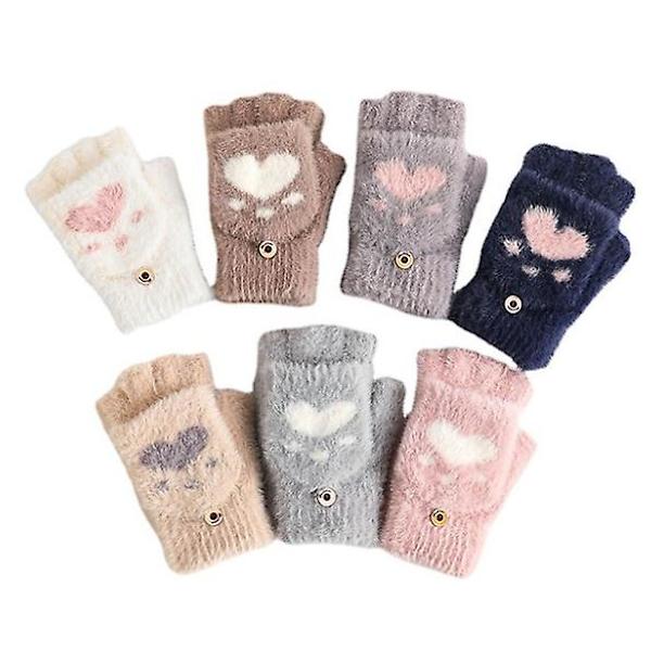 Kvinners vintervarme berøringsskjermhansker Cute Cat Claw Sensory Finger Less Mitten Gray