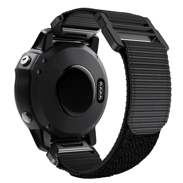 For Garmin Fenix ​​6x / 5x 26mm krok og løkkefeste Nylon klokkerem Black