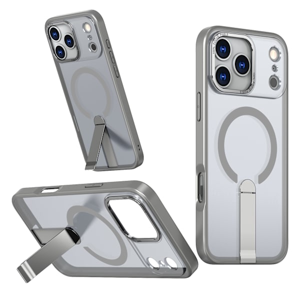 Magsafe-deksel for iPhone 17 Pro med sammenleggbart stativ, grå