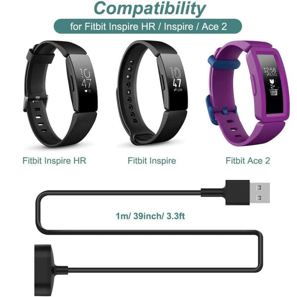 Oplader til Fitbit Inspire HR, Fitbit Inspire, Fitbit Ace 2, USB-opladerkabel [2-pak, 3,3ft/100cm]