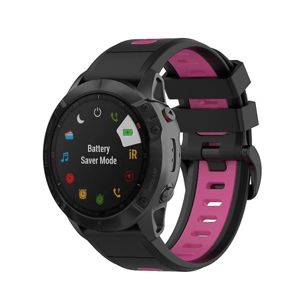 Til Garmin Fenix ​​7s 20 mm tofarvet silikone jack urbånd Black Magenta