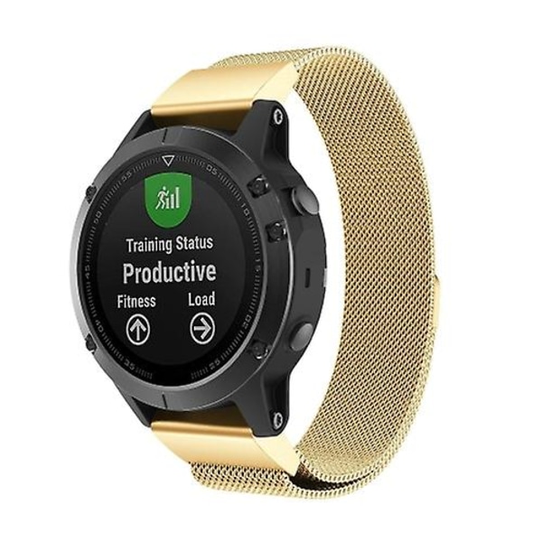 For Garmin Fenix ​​5x Milan metallurremme i rustfritt stål Golden