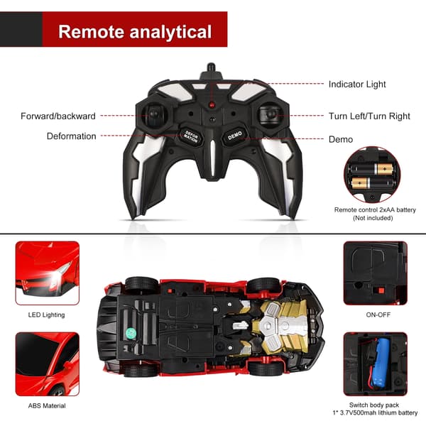 Fjärrkontrollbil Transform Robot RC Bilar för Barn 2.4Ghz 1:18 Roterande Stunt Race Bil Röd
