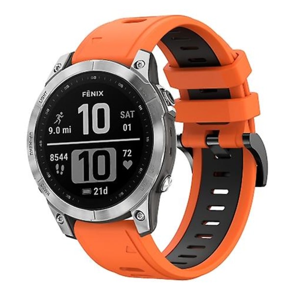 För Garmin Fenix ​​7 22mm Tvåfärgad Sports Silikon Watch Band Orange-Black