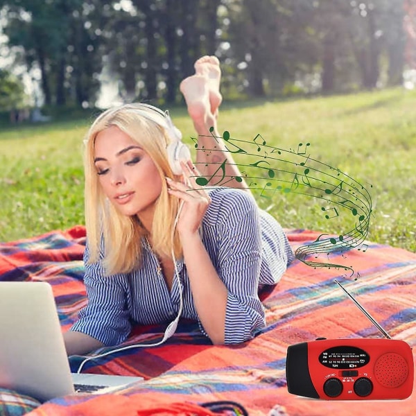 Solenergi nødvær AM FM NOAA/WB håndsveiv radio, 2000mAh Power Bank Led lommelykt