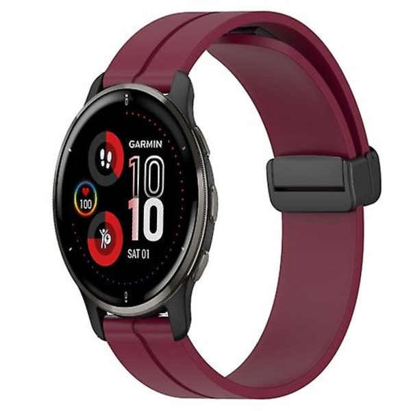 For Garmin Venu 2 Plus 20 mm ensfarget magnetisk lås silikonklokkerem Wine Red